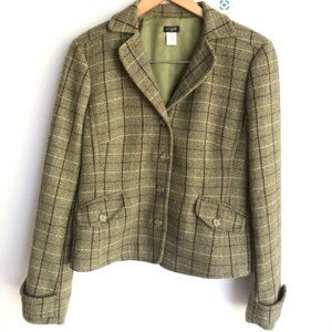 J.Crew Womens Blazer in Green Multi Plaid Wool Blend Jacket 70883